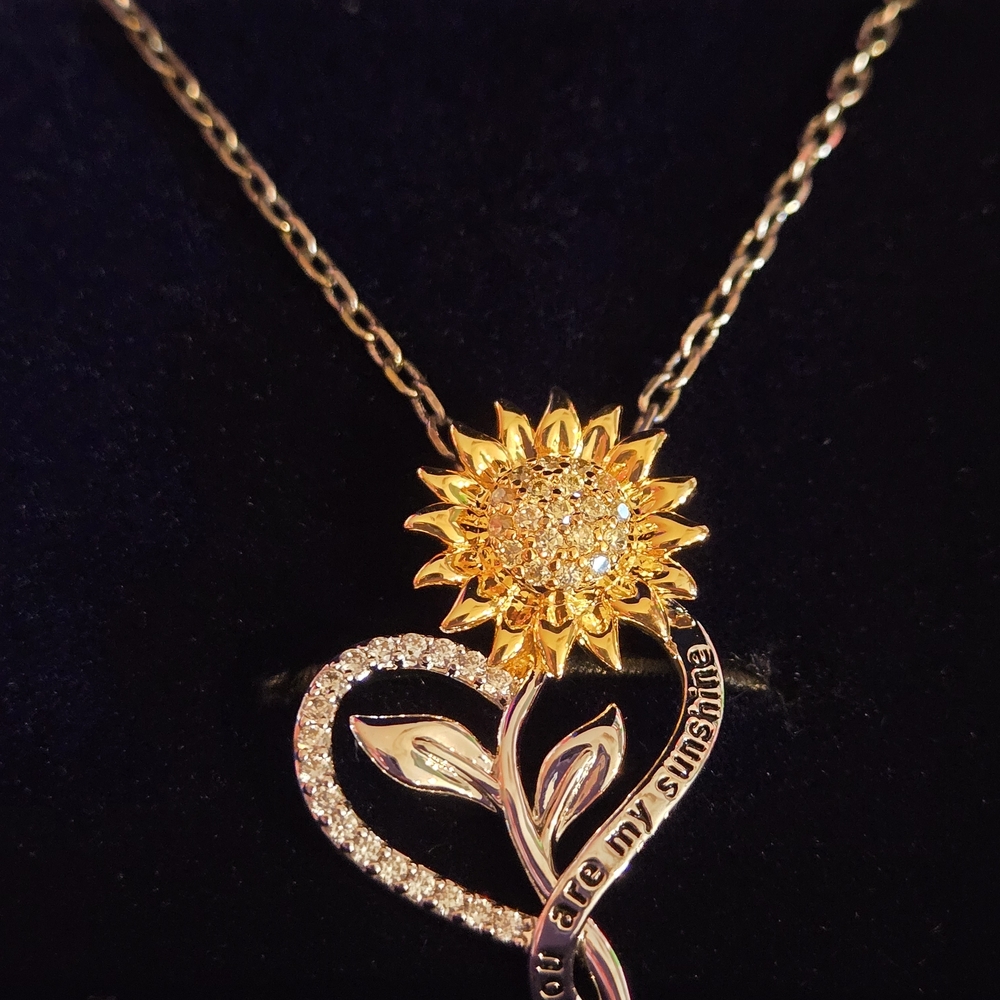 Gold and Silver Sunflower Heart Necklace